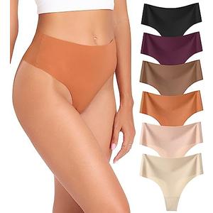 Wealurre Womens Underwear High Waisted Seamless Thongs for Women Breathable No Show Panties for Ladies 6 Pack, M