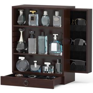 Wooden Cologne Organizer for Men Sliding 4 Tier of Standing Perfume Display Stand with Side & Under Double Drawers Large Storage Perfume Organizer Display Shelf Holder,Gift for Man (Elegant Espresso)