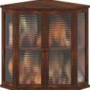 Extra Large Corner Bread Box for Kitchen Countertop, 16.5 Inch Charred Pine 2-Tier Breadbox with Glass Wavy Door Panel, Vintage Farmhouse Style Wood Design (Pine Wood) (Brown)