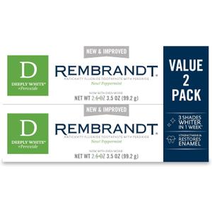 Rembrandt Deeply White + Peroxide Whitening Toothpaste, Peppermint Flavor, 3.5-Ounce (Pack of 2) 