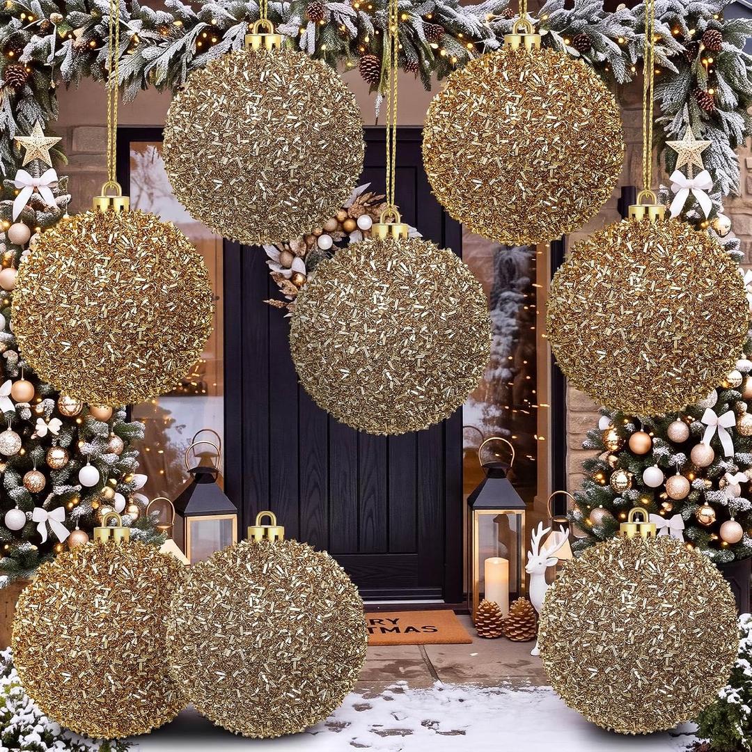 Syhood 8 Pack 6" Large Christmas Ball Ornament Outdoor Glitter Sequin Decor