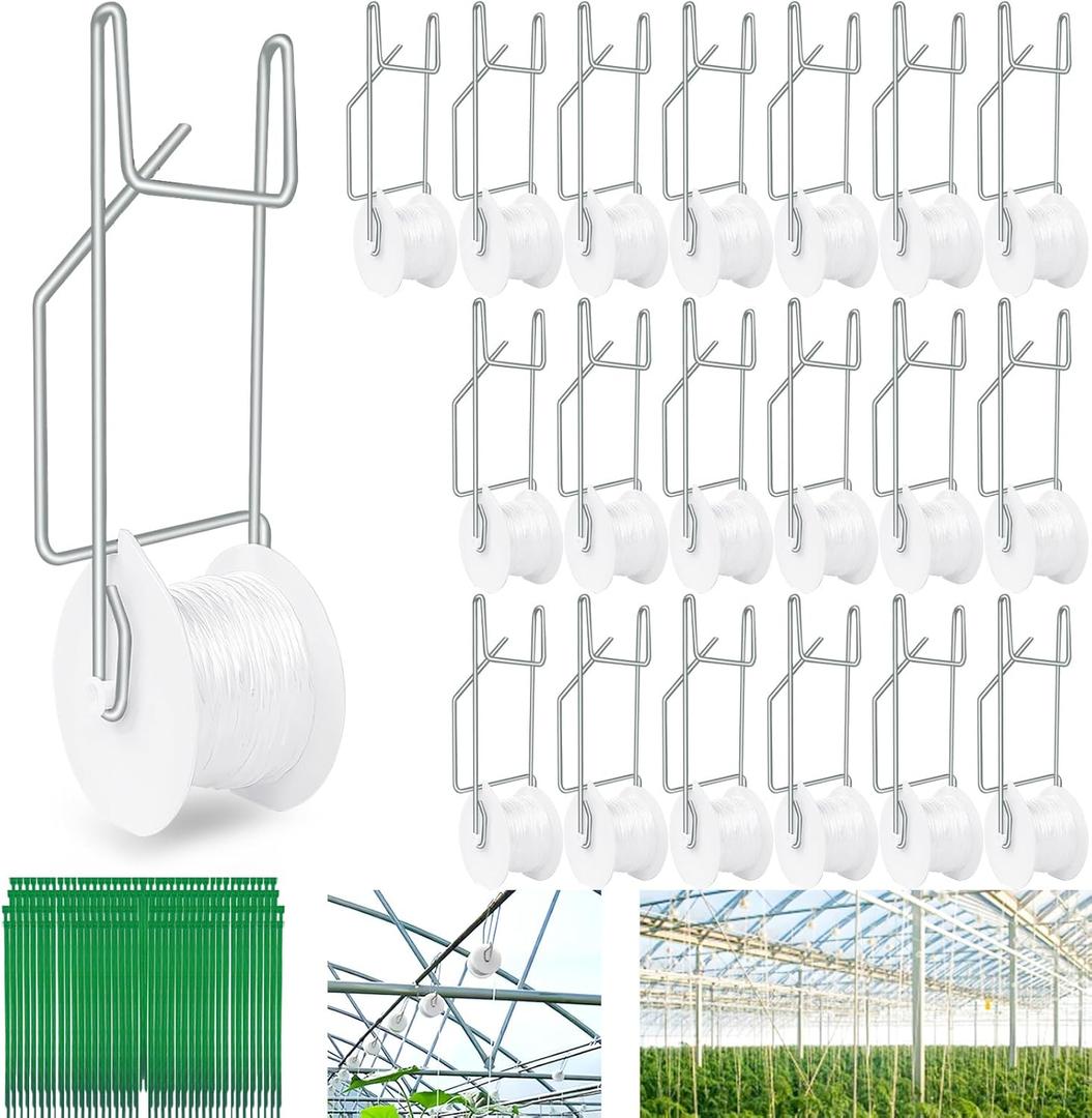 120Pcs Tomato Trellis Roller Hooks,Greenhouse Trellising Kit with String Zip Ties for Tomatoes,Vine Twine Crop,Vegetable,Flower