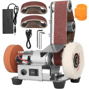3-In-1 Mini Belt Sander - Adjustable Speed Electric Grinding Sanding Machine, Handcraft System Bench Grinder Polisher Buffer for DIY Craft Wood Stained Glass Jewelry Making (Plus Kit)