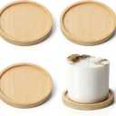 Wood Candle Holder Farmhouse Decor, 4PCS Wooden Pillar Candles Tray, Rustic Wooden Candle Stand, Round Woodens Plate Pedestal Stand, Candles Tray Decorative for Living Room, Table Centerpiece