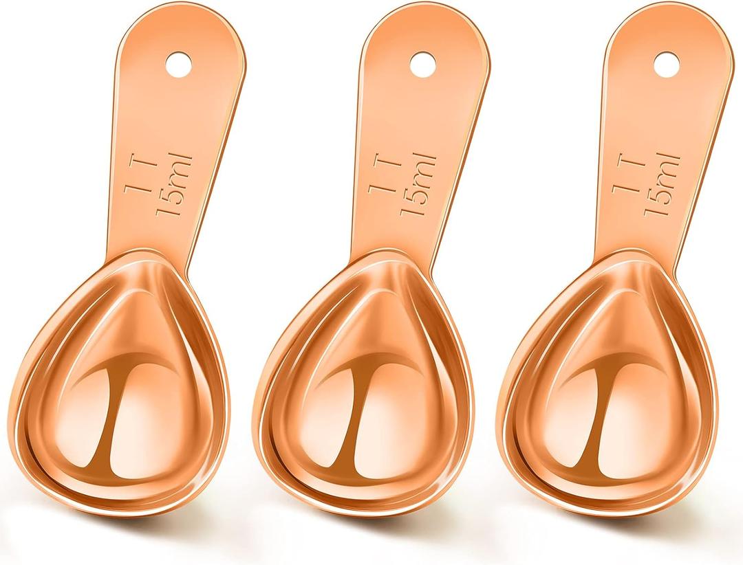 Patelai 3 Pieces Coffee Scoop Tablespoon Measuring Spoons Stainless Steel Coffee Scoops Short Handle Tablespoon for Tea Sugar Kitchen Gifts(15 ml,Rose Gold)