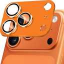 Designed for iPhone 17 Pro Camera Lens Protector, Metal 9H Tempered Glass Strong Adsorption Anti Scratch Full Protective Len Cover, Orange