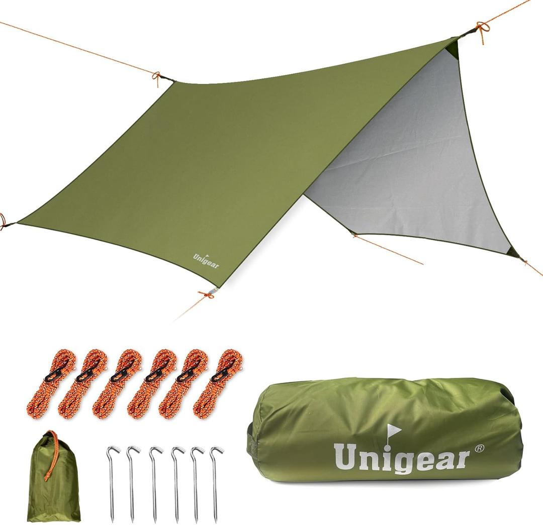 Unigear Hexagon Hammock Rain Fly, 12x10FT Multifunctional Waterproof Camping Tarp,Lightweight and Compact Tent Tarp for Backpacking, Hiking, Traveling (Green)