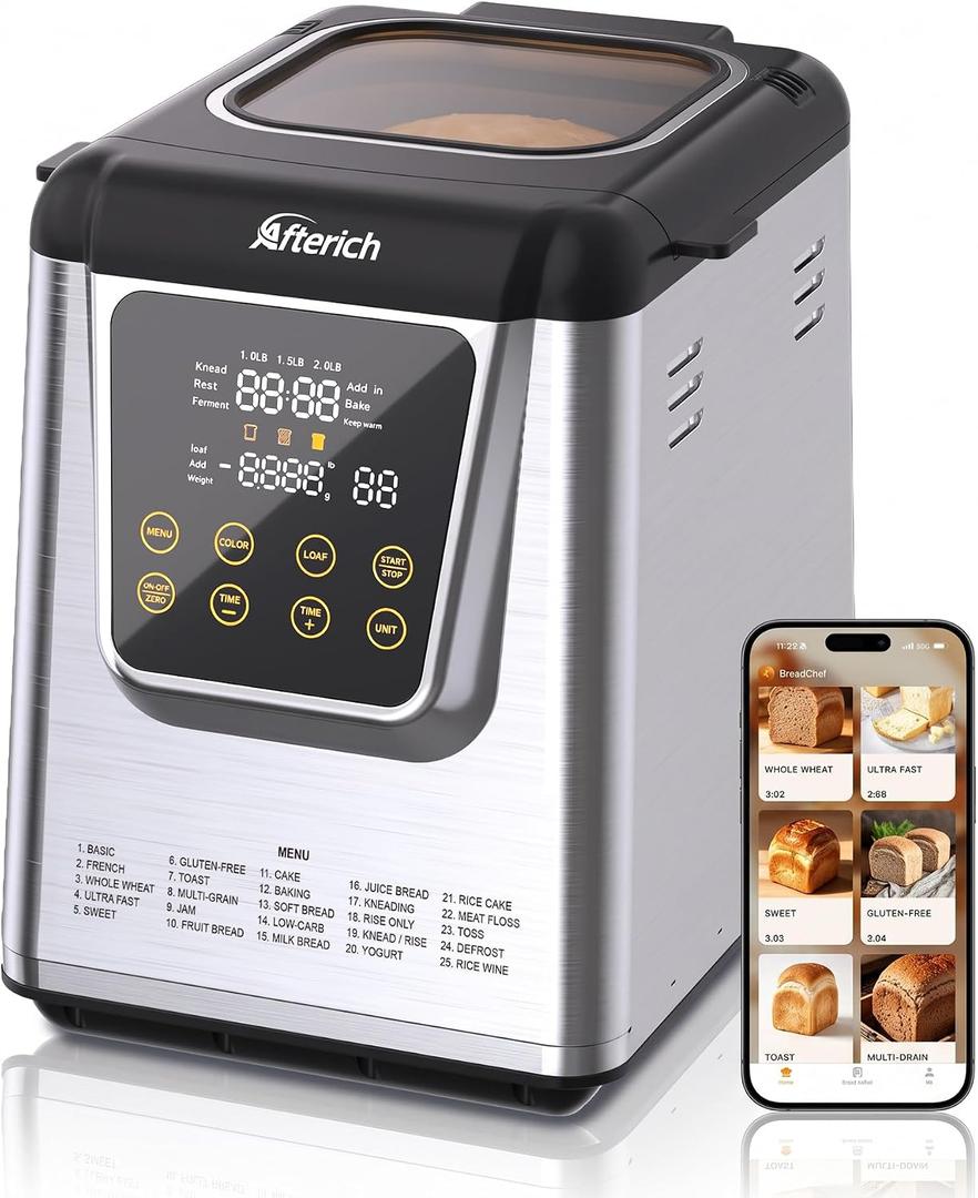 25-in-1 Bread Maker Stainless Steel, with App Control, Built-in Scale