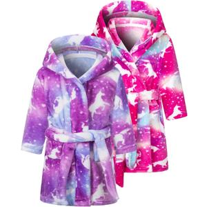 Boys Girls Cartoon Hooded Bathrobe Toddler Kids Robe Pajamas Sleepwear Pack of 1 (4T, Red Horse)