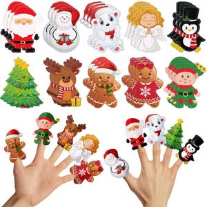 Soulchen 30 Pcs Christmas Finger Puppets Felt Toys, Santa Elk Snowman Xmas Tree Finger Puppets Christmas Party Favor Toys Goodie Bag Fillers