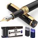 Dryden Designs Fountain Pen Medium Nib Gift Pouch - with 24 Ink Cartridges - MCM (Intense Black)