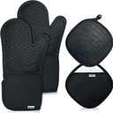 Oven Glove Cute,Cooking Mittens,Oven Mittens for Kitchen,Oven Gloves for Kitchen,Washable Silicone Oven Mitts Heat Resistant 500F, Potholders for Kitchens Cooking Baking, Black