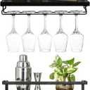 Mkono Wall Mounted Wine Rack Set of 2 Wood Shelf Rustic Wine Bottle Glass Floating Shelves with Stemware Hanger Modern Plants Photos Wine Display Storage Holder for Kitchen Dining Room Bar, Black