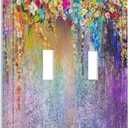 Decorative 2 Gang Double Toggle Light Switch Wall Plate Cover Summer Purple Colorful Country Spring Flower Wildflower Floral Mid Size Four Device Electrical Outlet Cover Receptacle Plug Face Plate