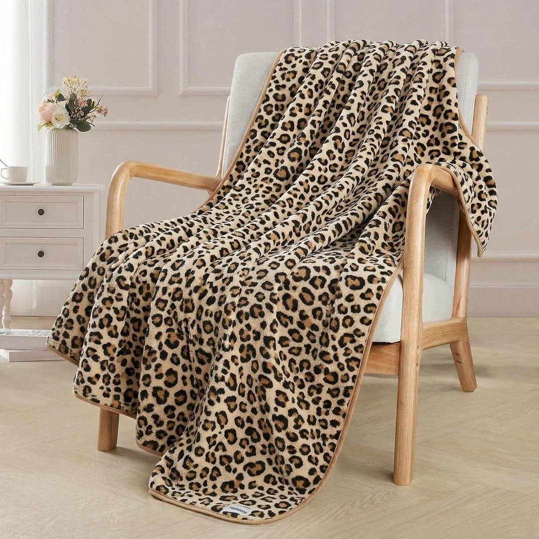 Fleece Throw Blanket 40" x 50" - Soft Cozy Microfiber Plush Blanket, Lightweight Warm Throw for Couch Bed Sofa Chair, All Season Use, Sand Leopard