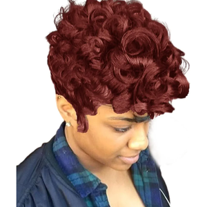 Wine Red Pixie Wig for Black Women Short Curly Burgundy Pixie Cuts Wig With Bangs Layered Wigs for Women Synthetic Short Hair Pixie Cut Wigs for Black Women (Wine Red)