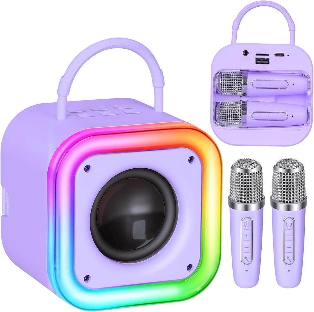 Mini Karaoke Machine for Kids, Girl Toys Gifts, Kids Karaoke Wireless Microphone for 4,5,6,7,8,9,10,11,12 Years Old Boys and Girls Christmas Party Gifts Toys (Purple)