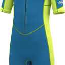 Hevto Kids Wetsuit Shorty for Boys Toddler Girls Youth 2mm Neoprene Thermal Wet Suit Front Zip for Swimming Snorkeling Surfing Diving (4, K1S-Front Zip-Green)