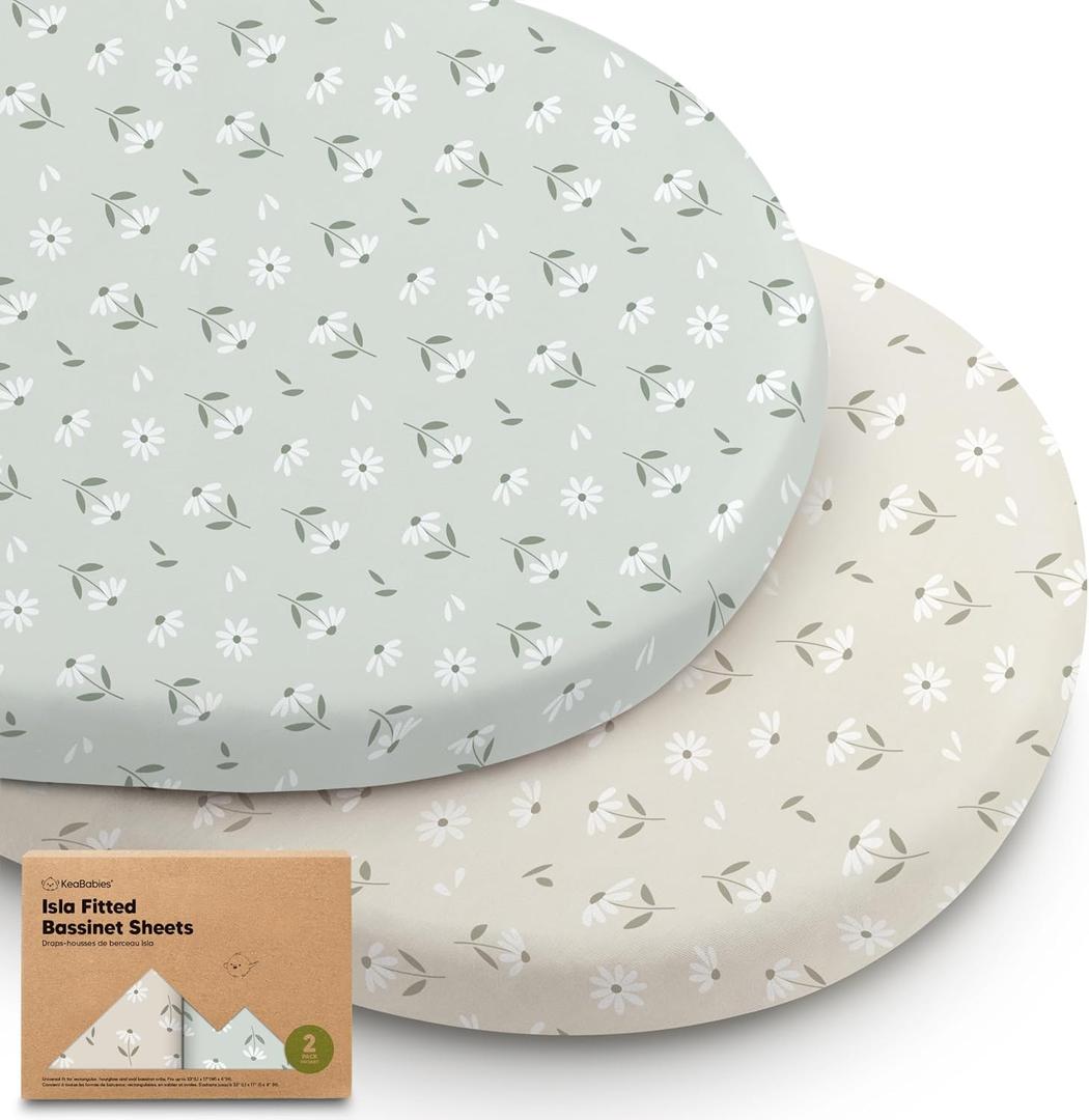 2-Pack Baby Bassinet Sheets Girl, Boy - 33x17 Viscose Derived from Bamboo Bedside Mattress Fitted Bassinet Sheets, Compatible with Halo Bassinest Swivel Sleeper, Baby Delight, Graco (Daisies)
