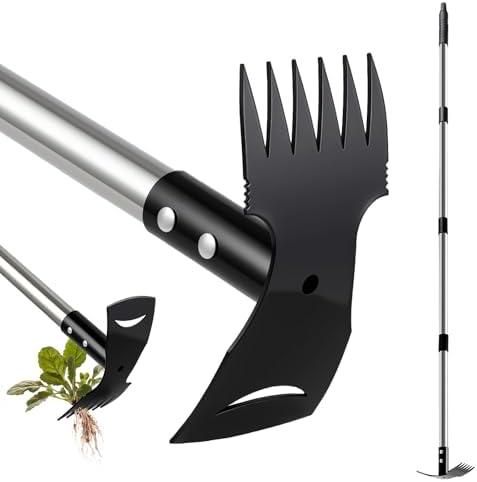 Mitclear Weed Puller Tool with Long Handle(58IN), 2-in-1 Gardening Hand Tools Weeds Remover, Weeder Rake & Garden Hoe Combo, Manual Weeding Puller Tool for Garden Yard Patio Lawn