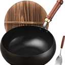 Carbon Steel Wok Pan, 11" Woks & Stir-Fry Pans with Wooden Lid Cookwares, Nonstick Wok Flat Bottom Small Handmade Chinese Wok For for All Stoves