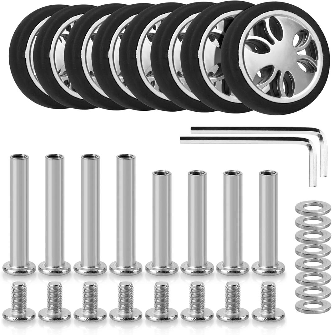 Domiella 8Pcs Luggage Replacement Wheels OD 60mm, 360 Degree Rubber Spinner Swivel Casters, Wear-Resistant Suitcase Trolley Wheels Repair Parts, DLA4