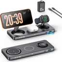 AC ISLAND 5in1 Qi2.2 Wireless Charger for MagSafe, 25W Foldable Magnetic Stand, Travel Charging Station for iPhone 1712 & Air Series, Apple Watch, AirPods, with 65W GaN Adapter (Gray, for Apple)