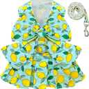 BAEJMJK Dog Dress Bowknot Harness Leash Set for Small Dogs Cats Girl Floral Princess Dog Dresses Cute Puppy Fruit Clothes Pet Doggy Outfits Spring Summer Breathable Dresses (Green,Medium)