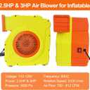 Bounce House Blower, Dual - Mode 1800W / 2200W, 2.5HP & 3HP Dual Speed Commercial Air Blower with Great Heat Dissipation Properties, Super Strong Wind for Bouncy Castle, Jump Slides, Inflatables
