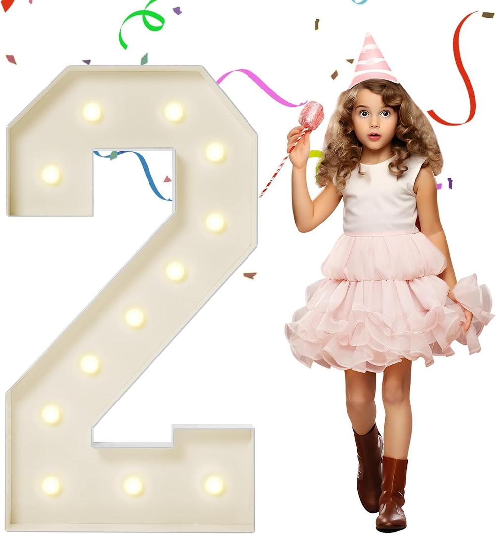 4FT Marquee Numbers, Large Light Up Numbers 2 for 2nd 21st 25th Birthday Party Decorations, Giant Light Up Number for 2026 Graduation Prom Decor, 4 Feet Number 2 w/Lights DIY Kit