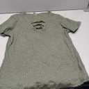 HERILIOS Women Casual Short Sleeve Tunic Tops V-Neck T Shirts Criss Cross Ribbed Slim Fitted Blouse Army Green, XL