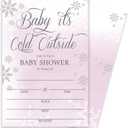 Baby Its Cold Outside Baby Shower Invitations  Winter Girl Cards, Pink Purple Silver Snowflake Design, 20 Pack with Envelopes, Party Supplies (088)