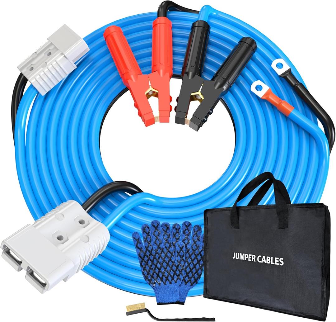0 Gauge 25 Feet Quick Connect Jumper Cables for Car, Automotive Booster Jumper Cables Heavy Duty Quick Connect Plug for SUV and Trucks with Carry Bag, Gloves, Brushes
