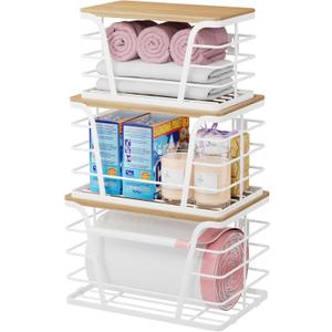 TIDIIABODE 3 Pack Trash Bag Holder Dispenser,Kitchen Organization and Storage, Stackable Storage Bins with Lids, White