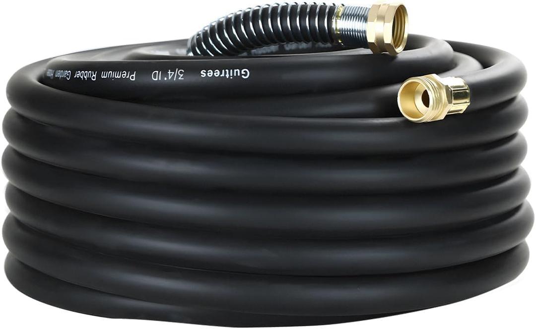 Guitrees 50FT 3/4 Heavy Duty Rubber Garden Hose - 300psi Working, 1000psi Burst - Hot/Cold Water - Five-Layered Braiding for Durability - Versatile for Gardening, Agriculture, Construction(Black)