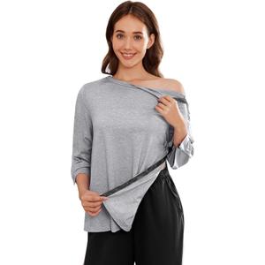 Deyeek Women's Post Shoulder Surgery Shirts Tear Away 3/4 Snap Tops (Gray, XL)