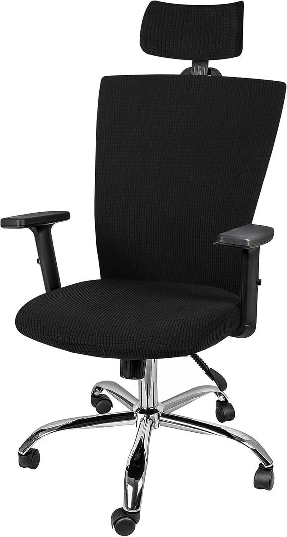 Lounsweer 3 Pieces Office Chair Cover Rolling Desk Chair Cover Gaming Covers Stretch Washable Protector Pets Slipcovers for Swivel Armchair Boss(Simple,Black)