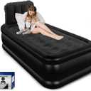 Twin Air Mattress with Headboard, Built-in Pump, Supports 500 lbs, Quiet Noiseless Design, 48-Hour Leak-Tested, 2.5 Min Fast & Easy Inflation/Deflation, Portable Blow Up Bed for Home, Guests & Camping (Black)