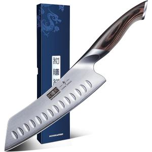 7 Inch Japanese Chef Knife, Ultra Sharp High Carbon Stainless Steel Kitchen Knife, Professional Santoku Knives with Ergonomic Pakkawood Handle
