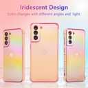 ZTOFERA for Samsung Galaxy S21 FE Case 6.4 inch,Cute Colorful Iridescent Plating Edge Case with Love Hearts Pattern,Camera Lens Protection Shockproof Phone Case for Women Girls,Iridescent Pink