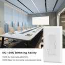 0-10V LED Dimmer Switch, Low Voltage Dimmer Switch for Dimmable LED Lights, CFL, Halogen and Incandescent Bulbs, Single-Pole or 3-Way, Wallplate Included, ETL Listed (White, 1 Pack)