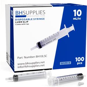 100 Pack 10ml Syringes with Cap, Luer Slip Tip, 10cc syringe Whole Pack Bulk Sterile Sealed, No Needle