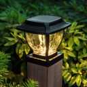 Solar Post Cap Lights Outdoor, Glass Deck Fence Post Cap Light Solar Powered for 4x4 Vinyl/Wooden Posts, Solar Lamp Post Light with 2 Lighting Modes for Patio Garden, Bright Warm White (1 Pack)
