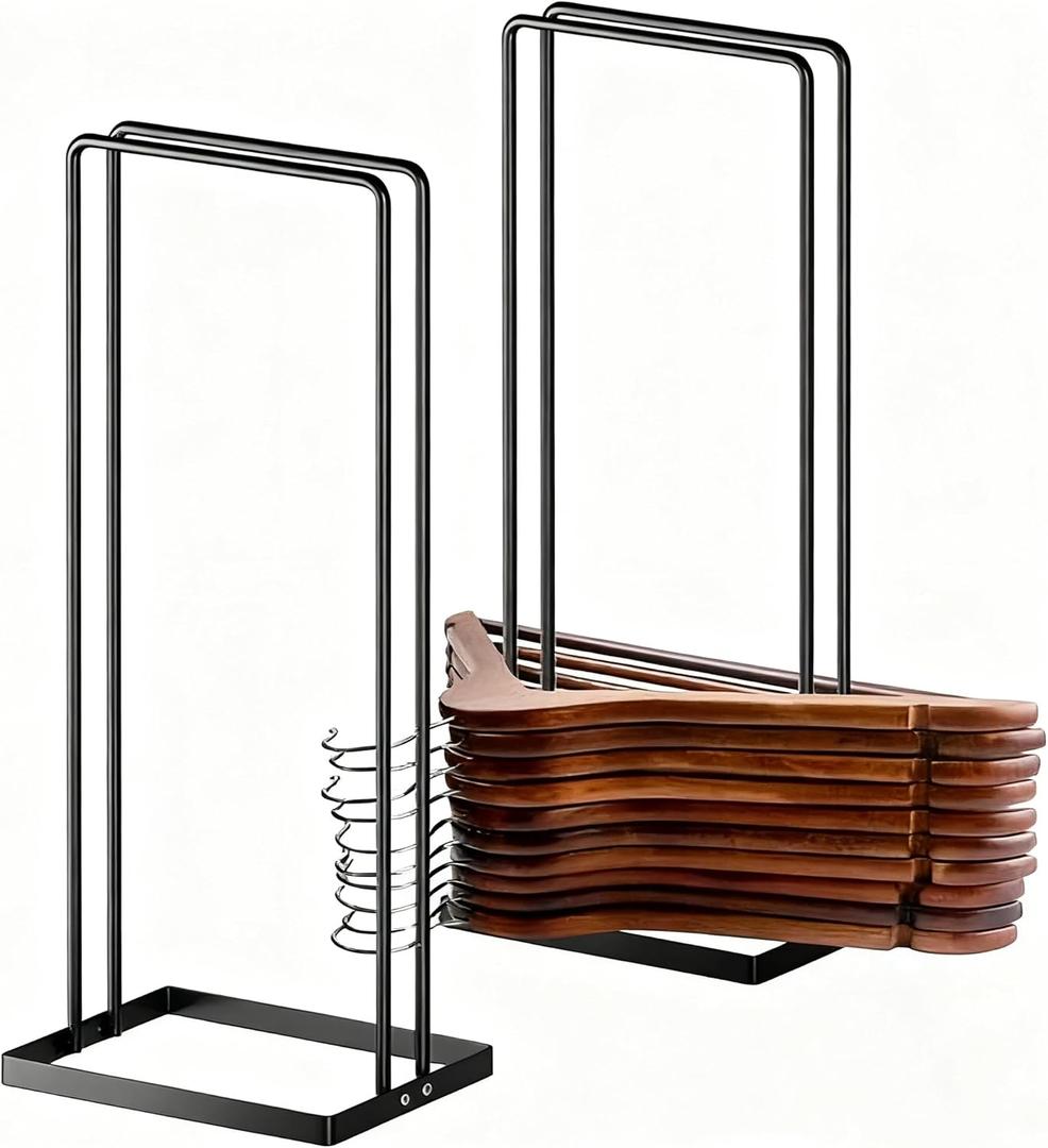 Hanger Stacker 2 Pack, Clothes Hanger Holder Organizer for Closet Laundry Room, Organizer Stacker for Coat Wire Hangers, Hanger Rack Stand Caddy for Adult Kids Velvet Pants Hangers Storage (Black)