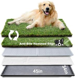 HQ4us Dog Grass Pad with Tray Extra Large 4534 Dog Litter Box Toilet with 2Artificial Grass for Dogs with Hemmed Edge, Pee Pads for Dogs, Realistic, Less Stink, Potty for Balcony