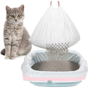 Jutom 56 Count Sifting Litter Box Liners, Drawstring Jumbo Sifting Cat Litter Bags with Holes, 31 x 18 Inch 22 lb Capacity Portable Thick Scratch Resistant Drawstring Bags for Pet Cats