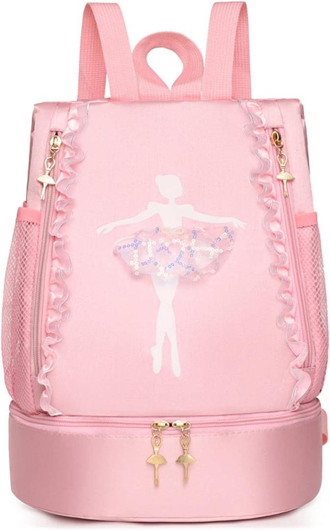 Yitengteng Ballet Dance Backpack with Separate Shoe Compartment,Little Girls Ballerina Bag for Dance Toddler Bag Gymnastics Latin Dance Yoga Tap Dance Jazz Storage Bag (Pink)