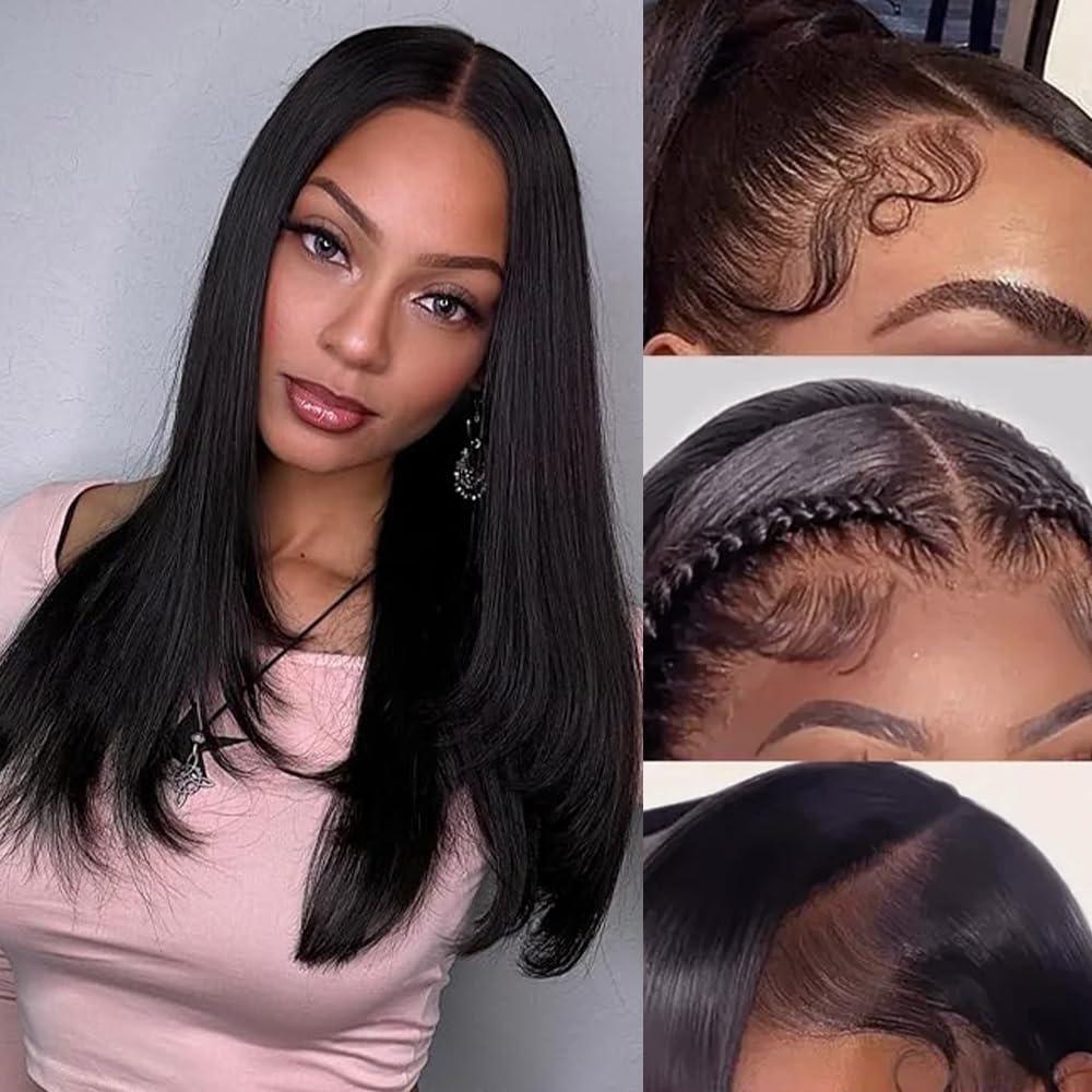 SOPSFR 13x6 Lace Front Wigs Human Hair Pre Plucked 200% Density Straight Lace Front Wigs Human Hair For Women HD Transparent Lace Wigs Human Hair With Baby Around Natural Hairline 22 Inch
