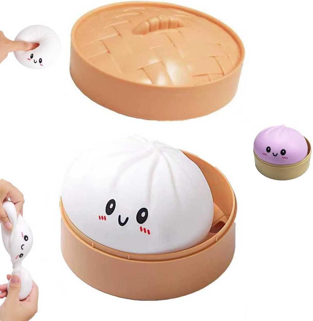 Dumpling Squishies, Soft Squishy Dumpling Squishy, Dumplings Sensory Squeeze Toy for Stress, Easter Basket Stuffers Stretchy Desk Toys (White)