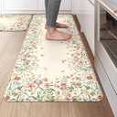 KIMODE Kitchen Mats for Floor Anti Fatigue, Flower Butterfly Kitchen Rugs Sets of 2, Cushioned Kitchen Floor Mats, Comfort Standing Mat for Sink Laundry Office Desk 20"x47"+20"x32" Beige